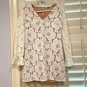 Ivory long sleeve lace mini dress